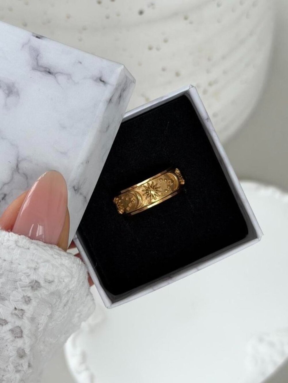 Sku0556 women vintage gold ring moon sun star stainless steel + gift bag